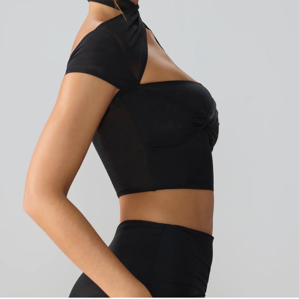 Oh Polly Mesh Sleeve Cut Out Crop Top